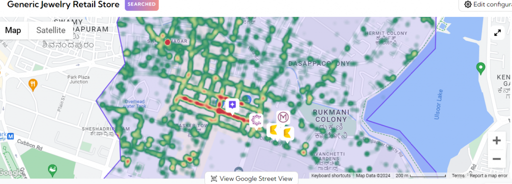 Footfall heatmap of Commercial street in Bangalore