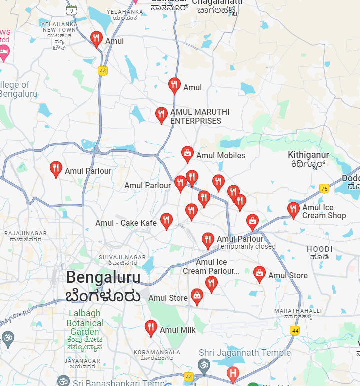 Amul franchise store locations in Bangalore