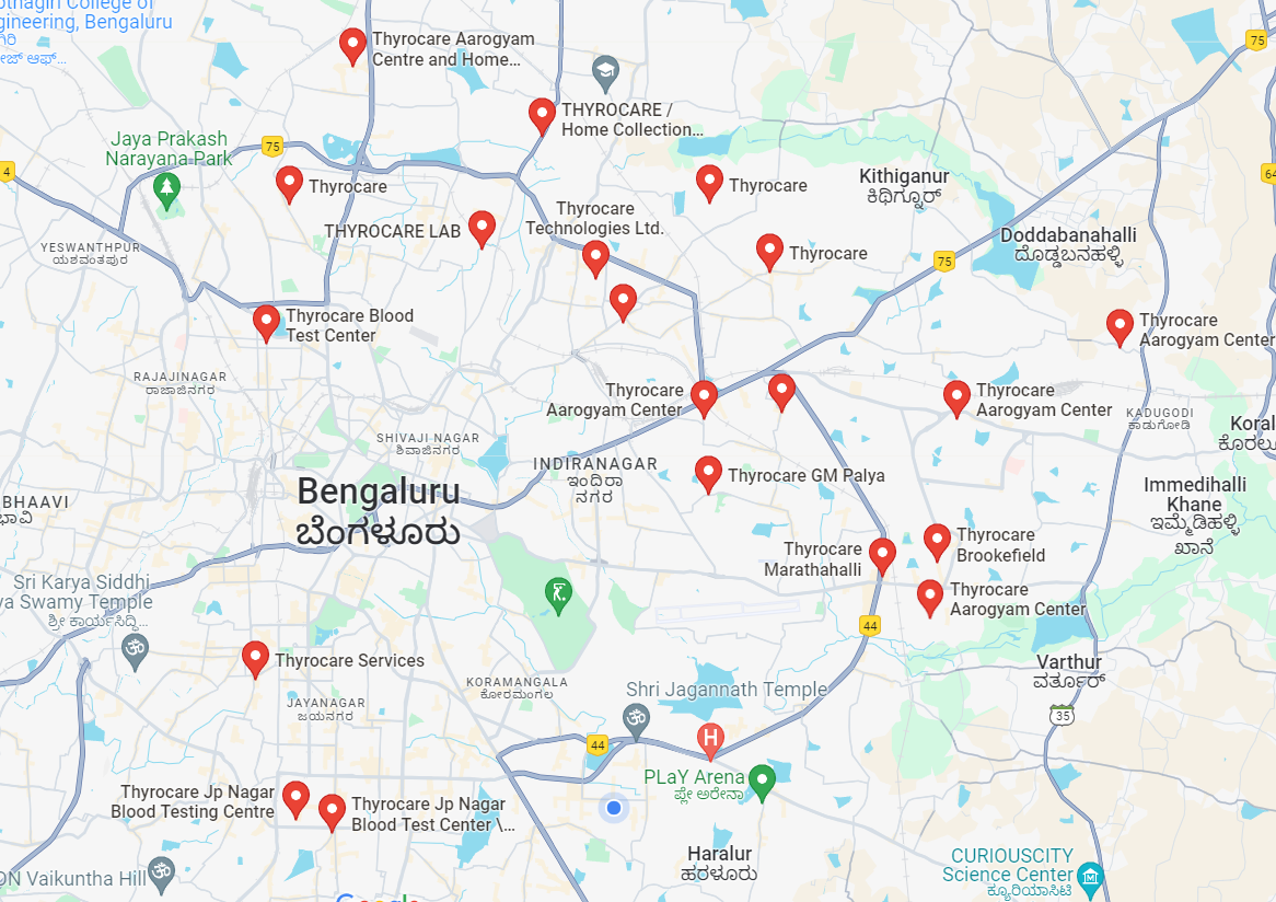 Location of Thyrocare franchises in Bangalore